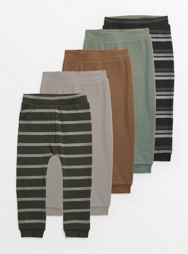 Stripe & Plain Green Leggings 5 Pack  4-5 years